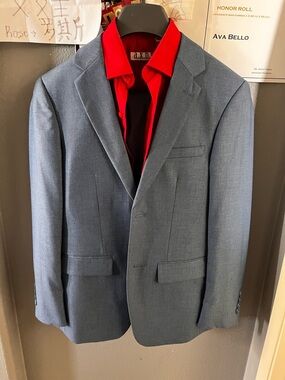 Blue Men’s 3 piece suit with Red Shirt